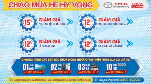 CHÀO MÙA HÈ HY VỌNG - Chương trình KHUYẾN MÃI cực lớn dành riêng cho Khách hàng làm dịch vụ tại Toyota Hải Phòng